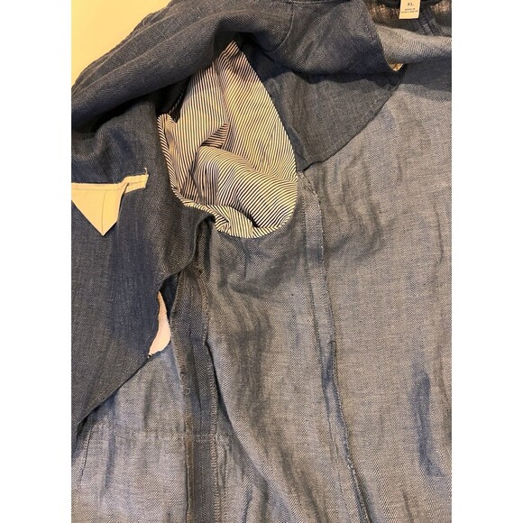 NWT JOSEPH ABBOUD Military Jacket HERRINGBONE Men XL Blue LINEN Zip Button - Picture 12 of 16